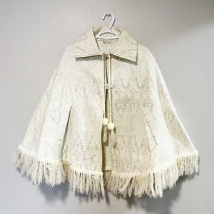 PONCHO bolero cream silver tassle fringe